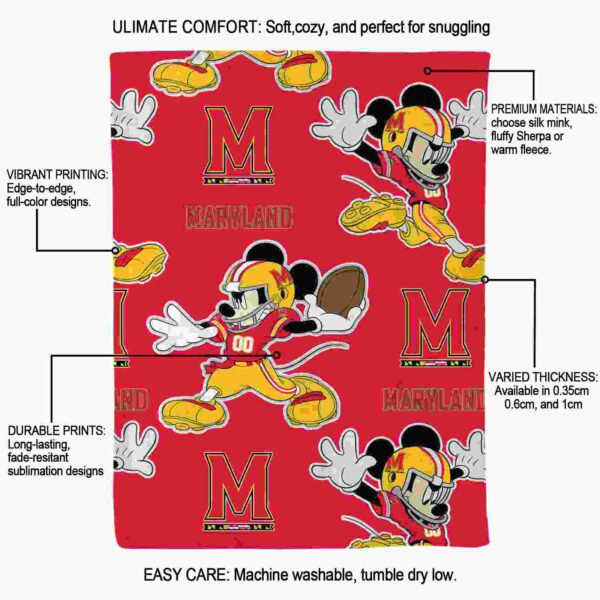 customized maryland terrapins mickey red blanket new arrival