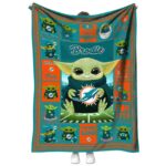 customized miami dolphins baby yoda aqua blanket best selling
