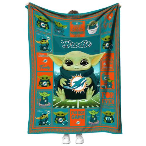 customized miami dolphins baby yoda aqua blanket best selling