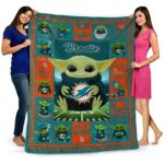 customized miami dolphins baby yoda aqua blanket best selling