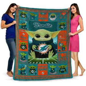 customized miami dolphins baby yoda aqua blanket fashion forward