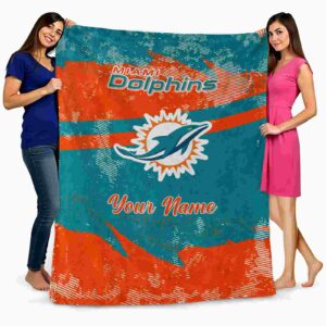 customized miami dolphins grunge streaks aqua blanket fashion forward
