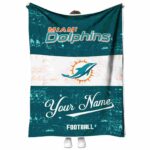 customized miami dolphins grunge texture aqua white blanket best selling