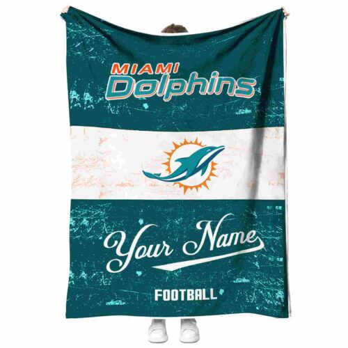 customized miami dolphins grunge texture aqua white blanket best selling