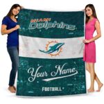 customized miami dolphins grunge texture aqua white blanket best selling