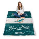 customized miami dolphins grunge texture aqua white blanket best selling