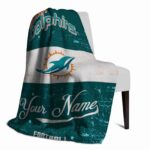 customized miami dolphins grunge texture aqua white blanket best selling