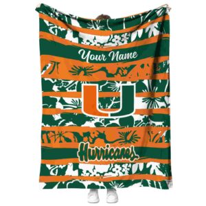 customized miami hurricanes floral stripes orange white blanket best selling
