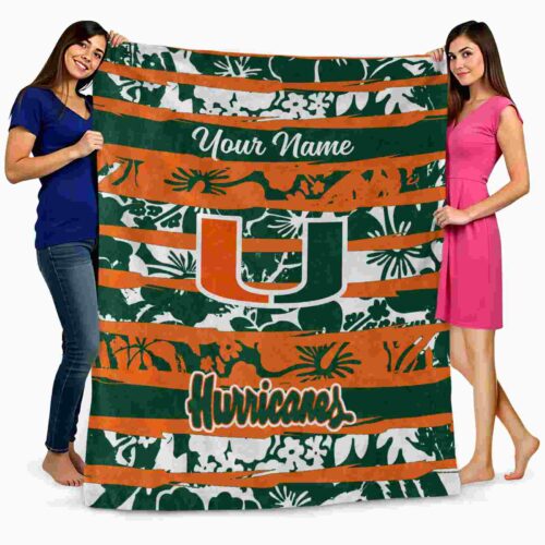 customized miami hurricanes floral stripes orange white blanket fashion forward