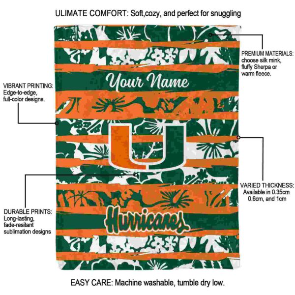customized miami hurricanes floral stripes orange white blanket new arrival