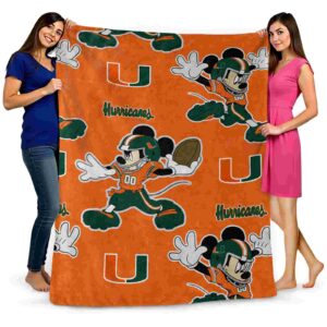 customized miami hurricanes mickey orange blanket fashion forward