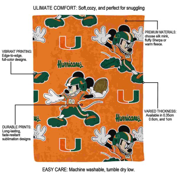 customized miami hurricanes mickey orange blanket new arrival