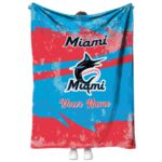 customized miami marlins grunge streaks blue blanket best selling