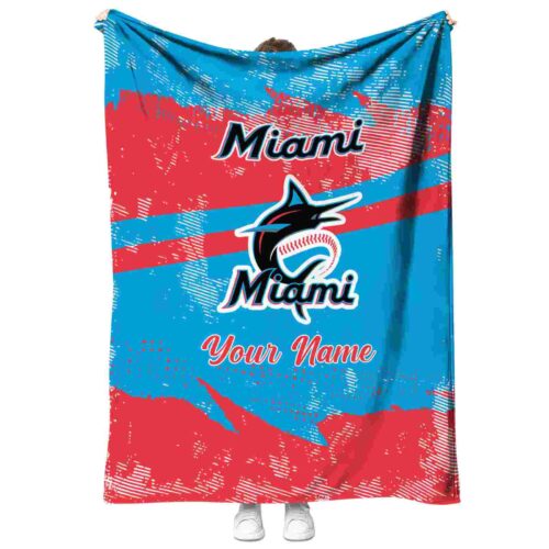 customized miami marlins grunge streaks blue blanket best selling
