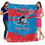 customized miami marlins grunge streaks blue blanket fashion forward