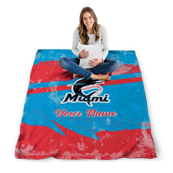 customized miami marlins grunge streaks blue blanket high quality
