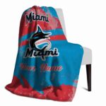 customized miami marlins grunge streaks blue blanket top rated