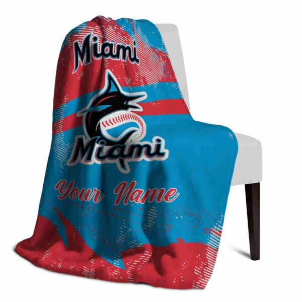 customized miami marlins grunge streaks blue blanket top rated