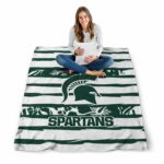 customized michigan state spartans floral stripes green white blanket best selling