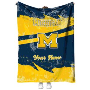 customized michigan wolverines grunge streaks blue blanket best selling