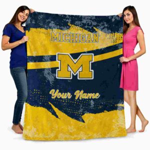 customized michigan wolverines grunge streaks blue blanket fashion forward