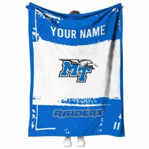 customized middle tennessee blue raiders paint strokes blue white blanket best selling