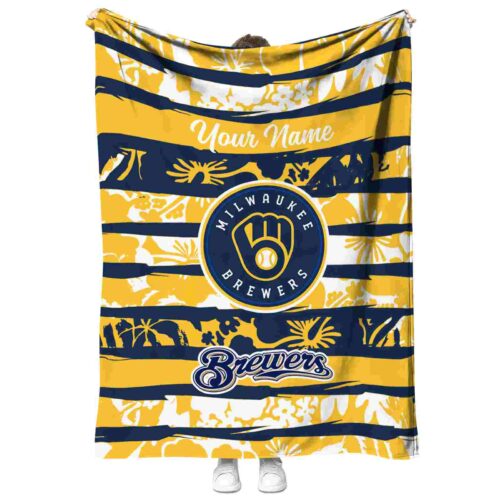 customized milwaukee brewers floral stripes navy blue white blanket best selling
