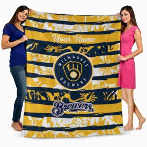 customized milwaukee brewers floral stripes navy blue white blanket fashion forward