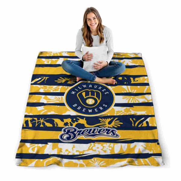 customized milwaukee brewers floral stripes navy blue white blanket high quality