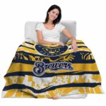 customized milwaukee brewers floral stripes navy blue white blanket latest model