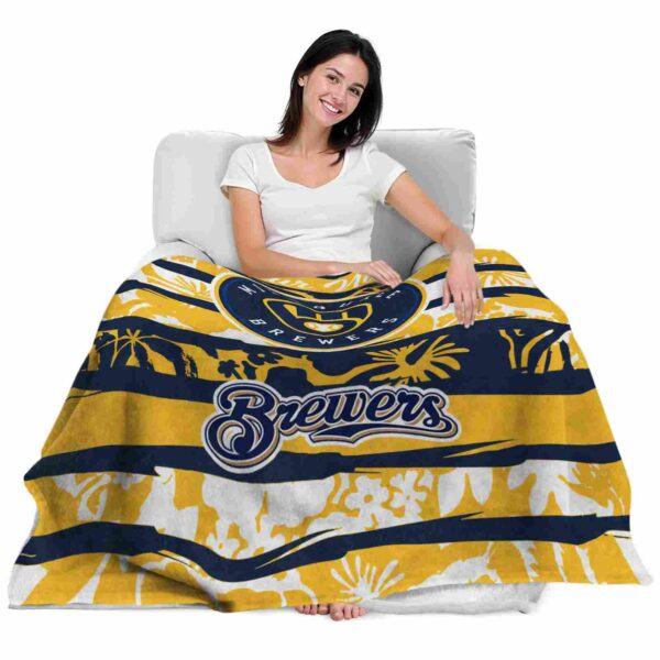 customized milwaukee brewers floral stripes navy blue white blanket latest model
