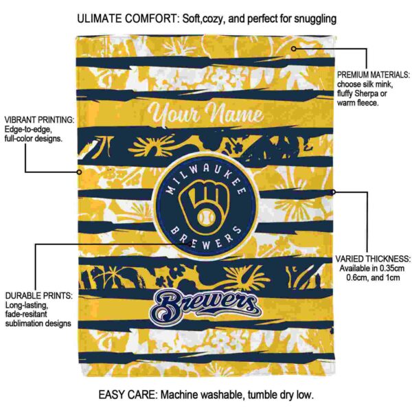 customized milwaukee brewers floral stripes navy blue white blanket new arrival
