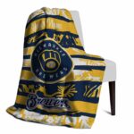 customized milwaukee brewers floral stripes navy blue white blanket top rated