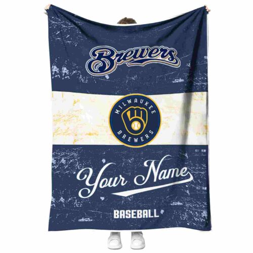 customized milwaukee brewers grunge texture navy blue white blanket best selling