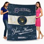 customized milwaukee brewers grunge texture navy blue white blanket fashion forward