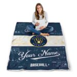 customized milwaukee brewers grunge texture navy blue white blanket high quality