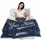 customized milwaukee brewers grunge texture navy blue white blanket latest model