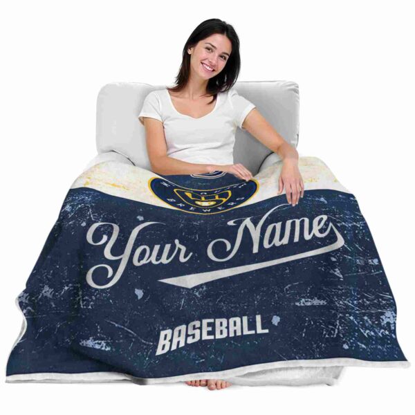 customized milwaukee brewers grunge texture navy blue white blanket latest model