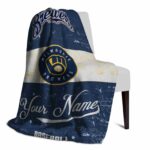 customized milwaukee brewers grunge texture navy blue white blanket top rated