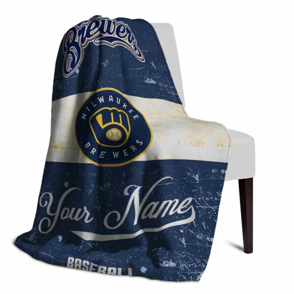 customized milwaukee brewers grunge texture navy blue white blanket top rated