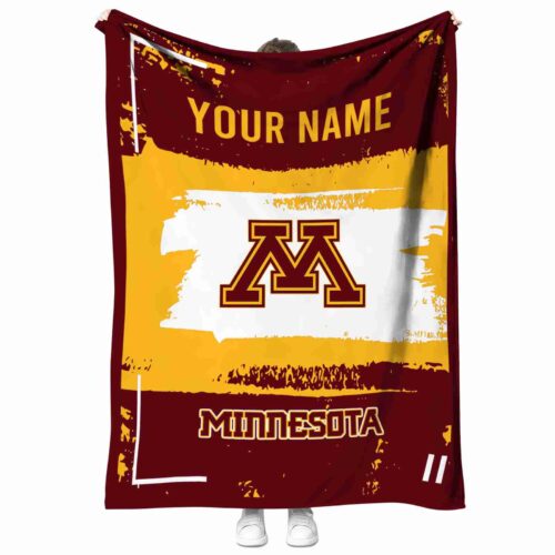 customized minnesota golden gophers paint strokes maroon white blanket best selling
