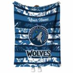customized minnesota timberwolves floral stripes midnight blue white blanket best selling