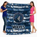 customized minnesota timberwolves floral stripes midnight blue white blanket best selling