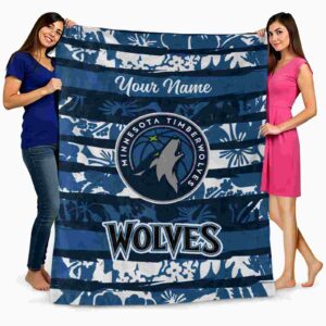 customized minnesota timberwolves floral stripes midnight blue white blanket fashion forward