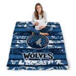 customized minnesota timberwolves floral stripes midnight blue white blanket best selling