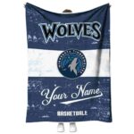 customized minnesota timberwolves grunge texture midnight blue white blanket best selling