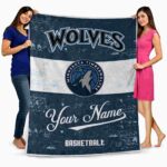 customized minnesota timberwolves grunge texture midnight blue white blanket best selling