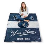 customized minnesota timberwolves grunge texture midnight blue white blanket best selling