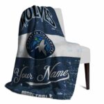customized minnesota timberwolves grunge texture midnight blue white blanket best selling