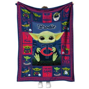 customized minnesota twins baby yoda navy blanket best selling